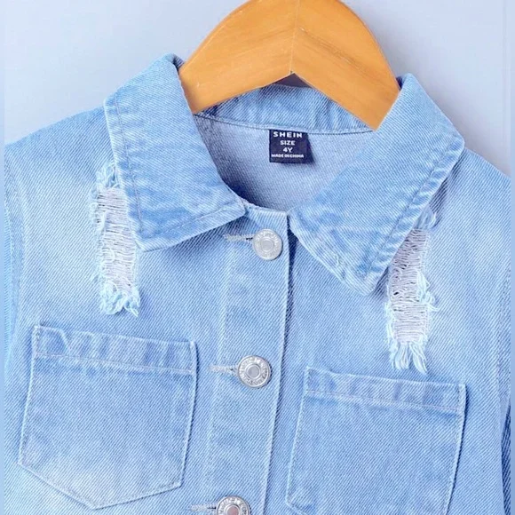 BNIB GIRLS DISTRESSED LONG DENIM JACKET 6 Y - Picture 7 of 16